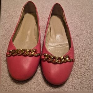 Patricia Green Lisa Leather Flats Coral w/ Gold Chain – Size 37 EU (US 6.5–7)